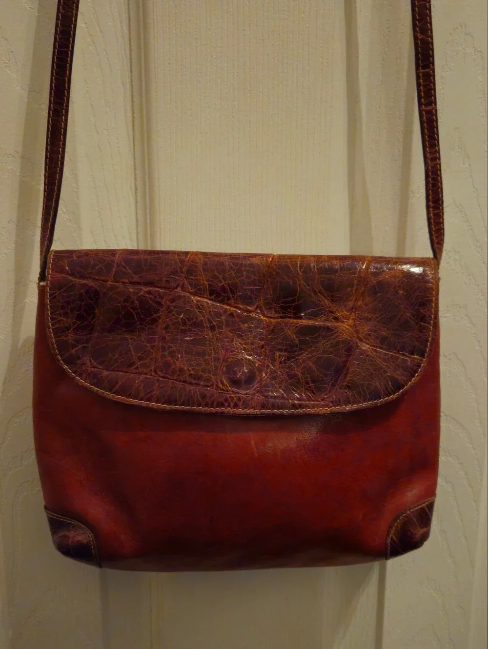 Furla Brown Leather Crossbody with Croc-Texture Flap